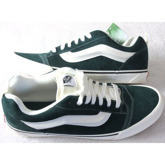 Vans Men's Knu Skool Pig Suede Dark Green White Striped Shoes size 13 NIB - Picture 1 of 5